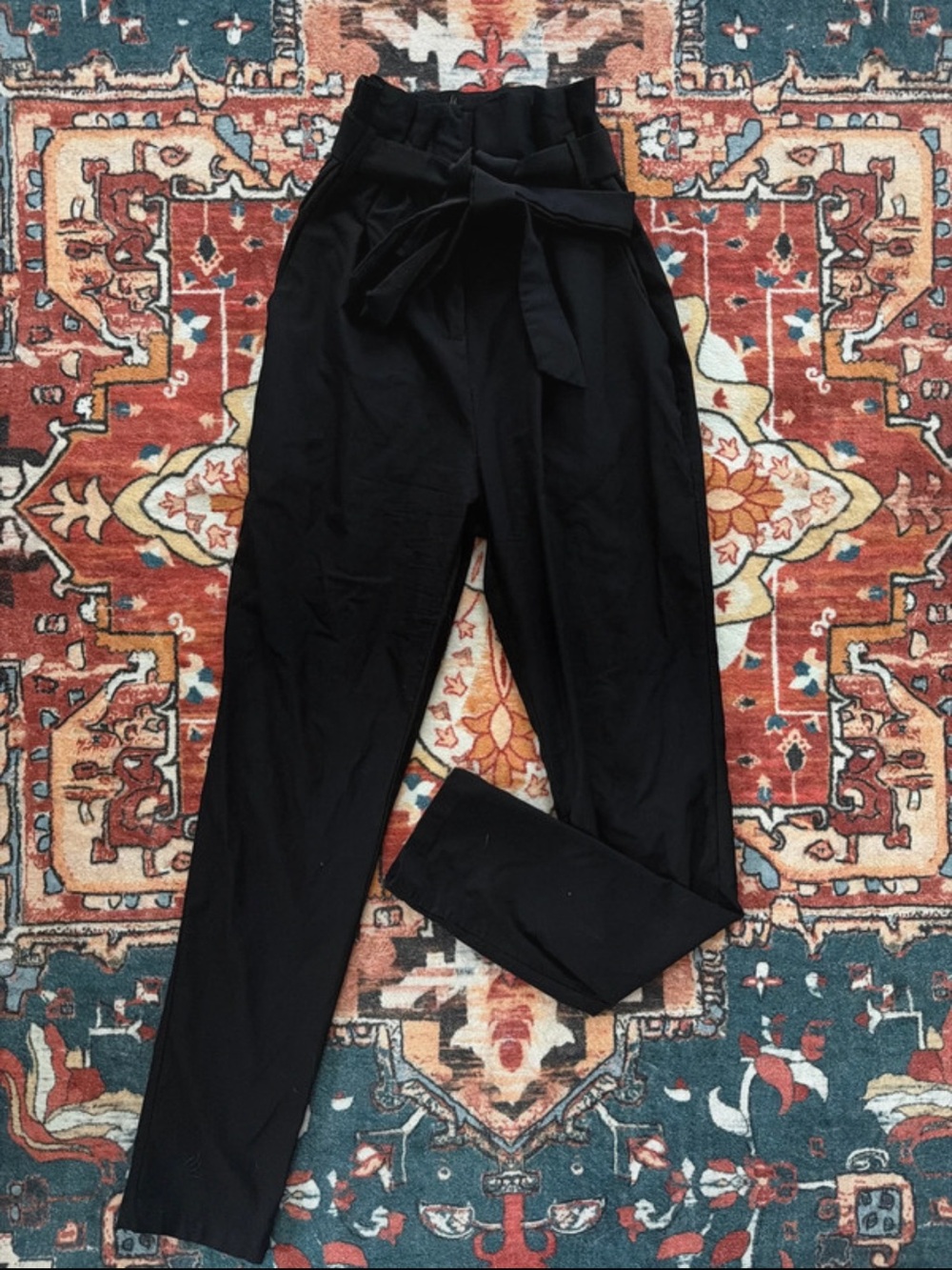 Windsor Black High-Waist Paperbag Trousers with Tie